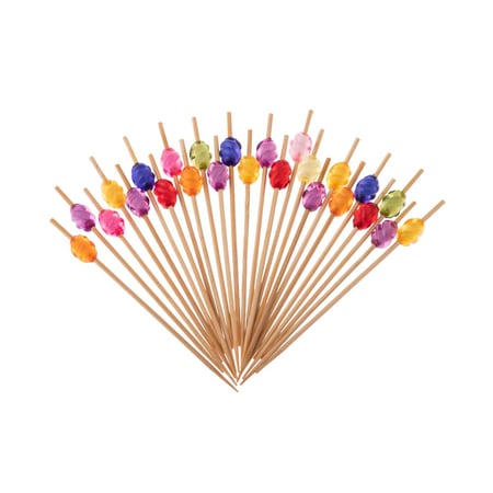 اعواد تمر وحلى خشب بمقبض خرز ملون 25 قطعة