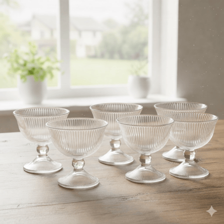 طقم زبادي ايسكريم وسلطات الفواكه زجاج مخطط 6 قطعة 185 مل