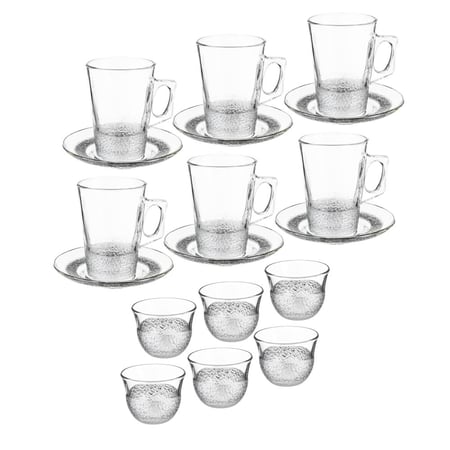 طقم شاي وقهوة زجاج 18 قطعة مثلج فضي  145 مل