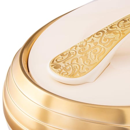 حافظة طعام بيضاوي بيج مع ذهبي 6 لتر