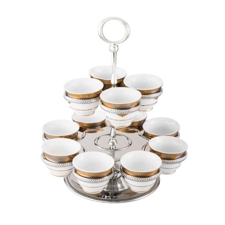 شيالة فناجين قهوة معدن فضي 12 خانة