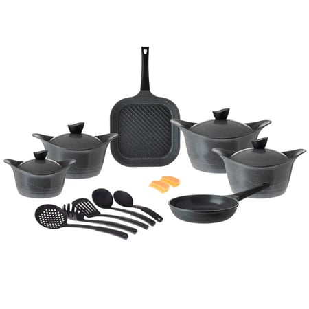 طقم قدور  جرانيت لاهويا 17 قطعة رمادي