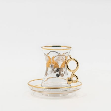 كاسات شاي زجاج تركي 12 قطعة ذهبي