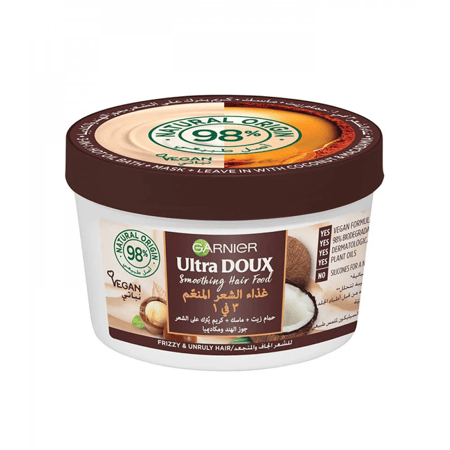 غارنييه غذاء الشعر المنعم 3 في 1 بجوز الهند والماكاديميا للشعر الجاف والمتجعد 390 مل