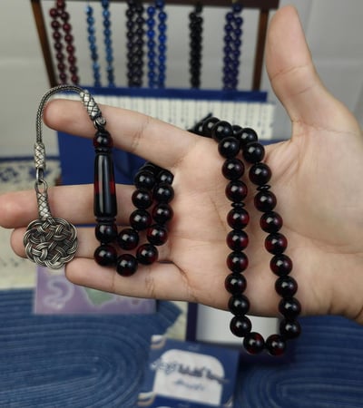 سبحة بكلايت لونين اسود و احمر طربزونة فضة