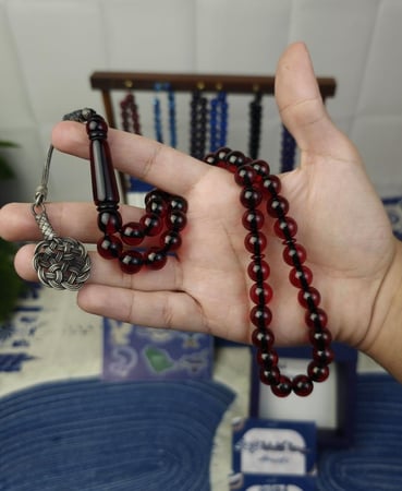 سبحة بكلايت احمر شفاف حرباء طربزونة فضة