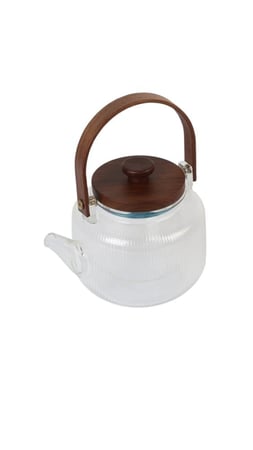 إبريق شاي زجاجي حراري بمقبض وغطاء خشبي – تصميم عصري أنيق