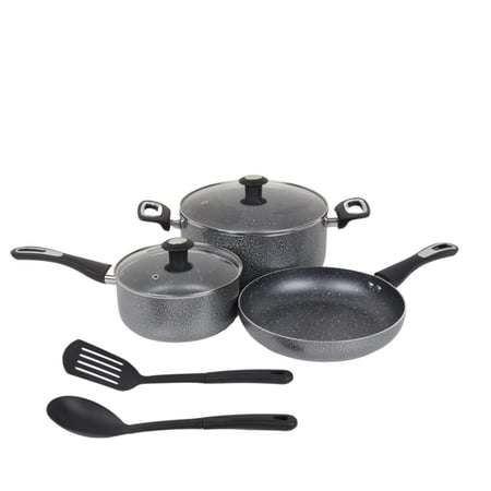 طقم قدور جرانيت غير لاصق 7 قطع لون رمادي