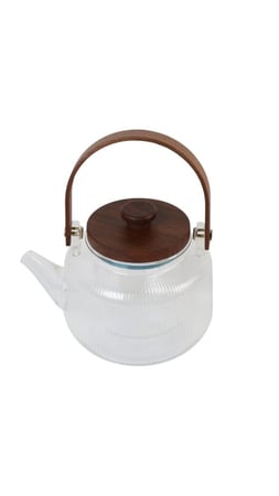 إبريق شاي زجاجي حراري بمقبض وغطاء خشبي – تصميم عصري أنيق