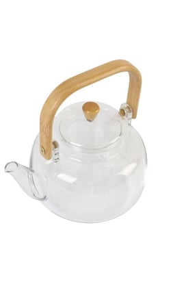 إبريق شاي زجاجي حراري بفلتر ويد خشبية – تصميم عصري أنيق – سعة 750 مل