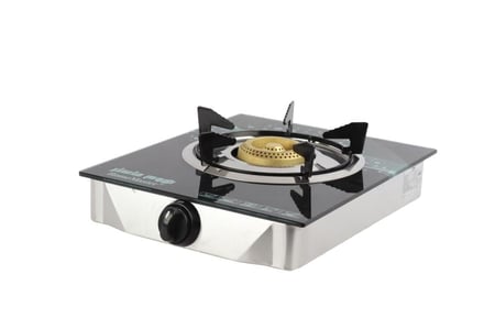 موقد غاز بشعلة واحدة مع سطح زجاجي مقبض مريح لسهولة التشغيل تصميم بسيط وتقليدي موقد عالي الكفاءة مصنوع من النحاس عالي الجودة