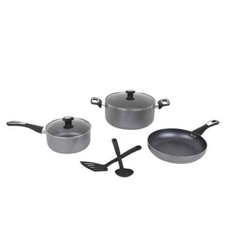 طقم قدور جرانيت غير لاصق 7 قطع لون رمادي