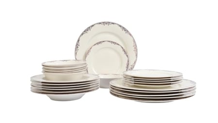 طقم سفرة بورسلان مزخرف بنقشة – 24 قطعة - مناسب 6 أفراد