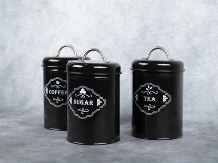طقم علب سكر وشاي وقهوة لون اسود