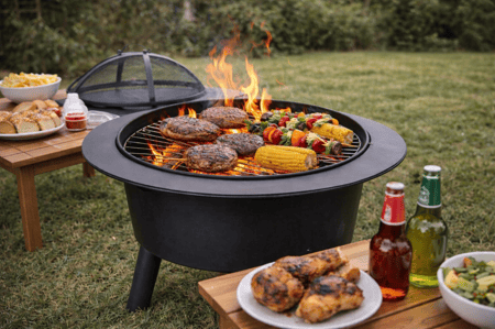 منقل تدفئة وشوي دائري بأرجل (اسود)