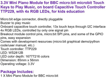 لوحة بيانو صغيرة لجهاز Microbit V2