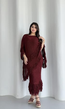 فستان لونا تشيك عنابي