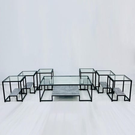 طقم طاولات شاي خشب وزجاج 1+6 :QALAA