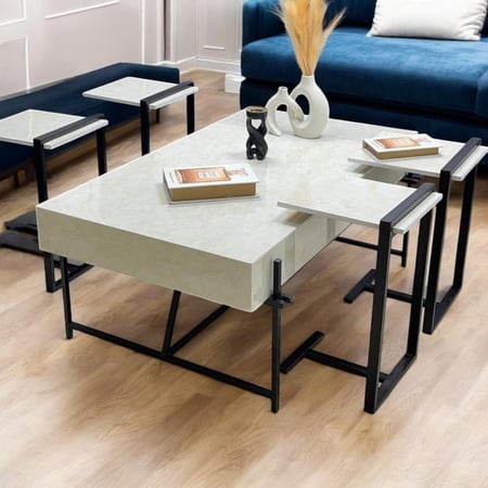 طقم طاولات 1+4  بسطح خشبي بديل رخام