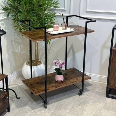 عربية دورين خشب بني حديد أسود