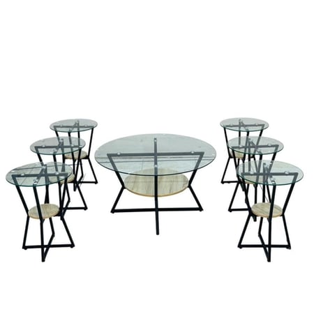 طقم طاولات شاي زجاج مع خشب 1+ 6