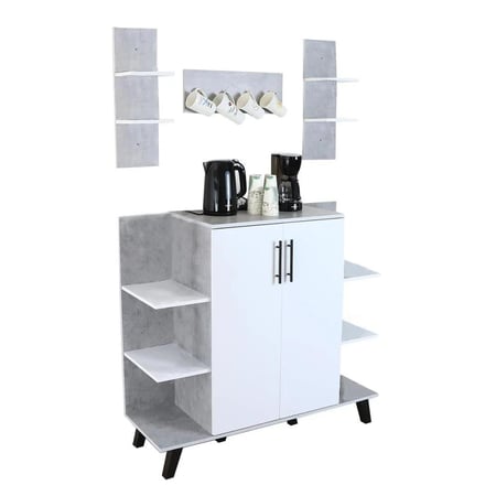 ركن قهوة خشبي للمنزل 3 ادراج وارفف خشب ماليزي لون بني غامق ورصاصي