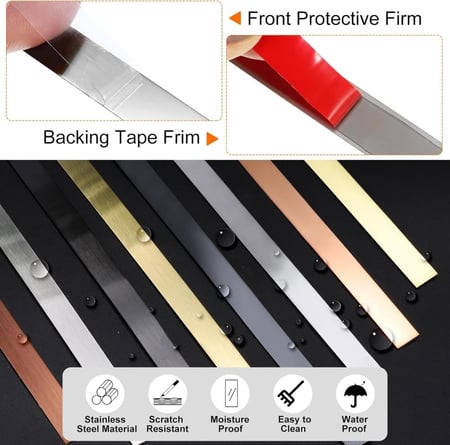 شريط ستانلس ستيل ديكور طول 5 متر و عرض 1 سم  متعدد الأستخدامات يتشكل حسب طلبك لسد الفراغات و أعمال الديكورات متوفر جميع المقاسات