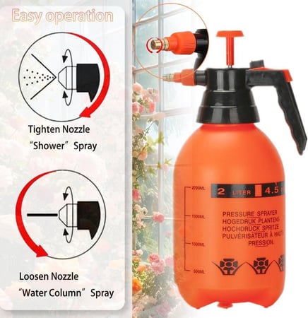 بخاخ الماء للنظافة والزراعه والنباتات و غسل السيارات 2 ليتر متعدد الاستخدامات ذات رأس متغير المسن اورانج