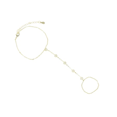 خاتم واسورة متصلة ذهبي قلوب  | Glint Hand Chain