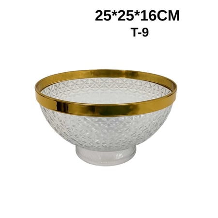 وعاء تقديم اكريليك دائري فاخر بحواف ذهبية -25*25*16 سم