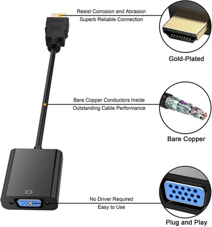 محول HDMI الى VGA مع الصوت ذكر الى انثى لسطح المكتب واللابتوب وشاشة العرض والتلفزيون HD وكروم بوك (اسود)