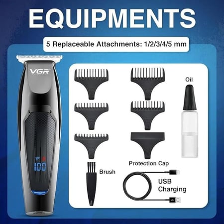 VGR ماكينة تشذيب الشعر الاحترافية V-070 وقت التشغيل: 120 دقيقة للرجال (اسود)