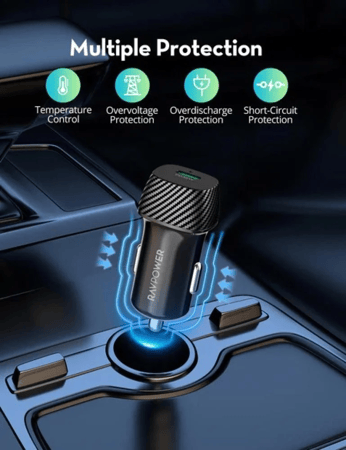 شاحن سيارة راف باور 35واط منفذ واحد PD سريع