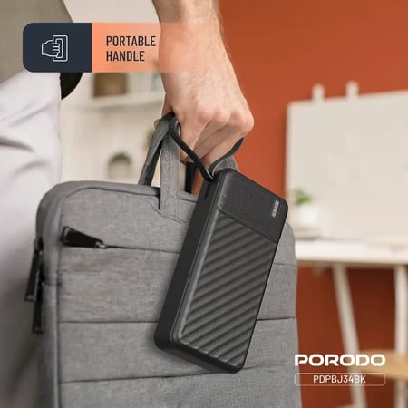 باور بنك Porodo Piano بسعة 20000mAh مع كابلات مدمجة - أسود