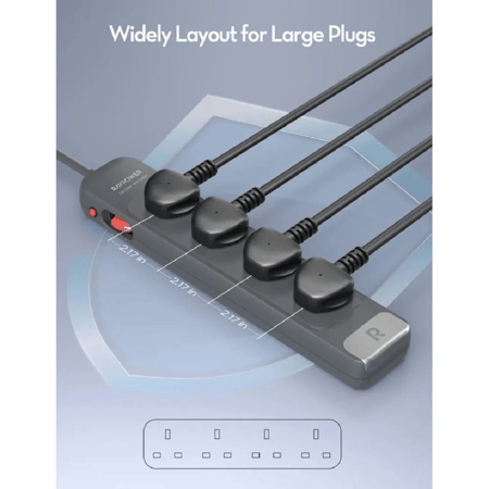 توصيلة كهربائية راف باور بـ4 منافذ بقوة 2990 واط RP-PC1067 لون رمادي