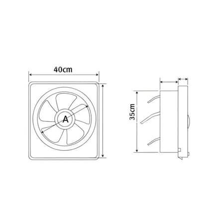 مروحة شفط جدارية لون اسود 35 × 35 سم (12 انش)