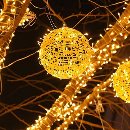 كرة إضاءة ديكورية قطر 20 سم، شفاف لون الانارة اصفر