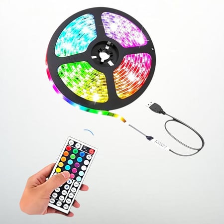 شريط اضاءة ليد ملون بطول 3 متر يعمل على USB لاضاءة خلف شاشات التلفزيون والكمبيوتر مع جهاز تحكم
