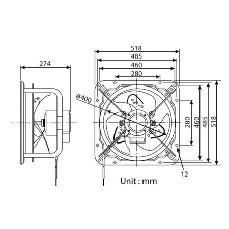 مروحة شفط حديد كي دي كي مقاس 52 × 52 سم موديل 40 KDK