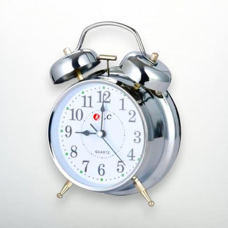 ساعة منبه كلاسيكية مع جرسين رنين لون فضي