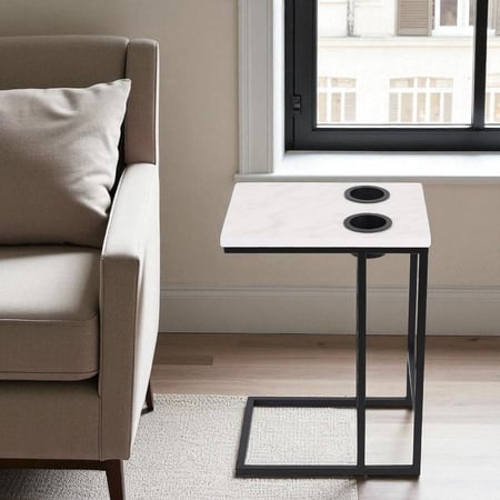 طاولة خدمة بتصميم C أنيق مع حامل أكواب - لمسة عصرية عملية لديكور منزلك