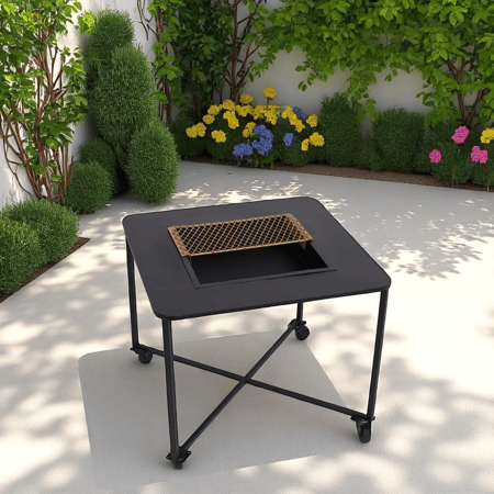 منقل فحم خارجي بعجلات – تصميم عملي ومتين للمساحات الخارجية