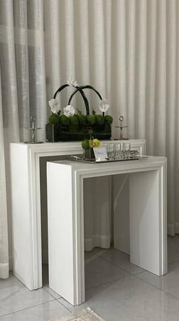 طقم طاولات مدخل كونسول خشبية متداخلة لون أبيض سادة