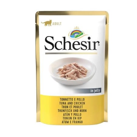 شيزر طعام رطب اظرف التونا و الدجاج للقطط البالغة 85جم - Schesir Wet Food Pouch Tuna & Chicken in Jelly for Adult Cats 85g