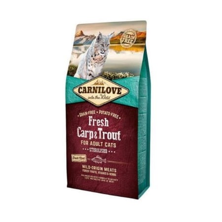 كارنيلوف طعام جاف شبوط و سالمون للقطط المعقمة 2 كيلو - Carnilove Dry Food with Fresh Carp &Trout for sterilised Cats 2kg