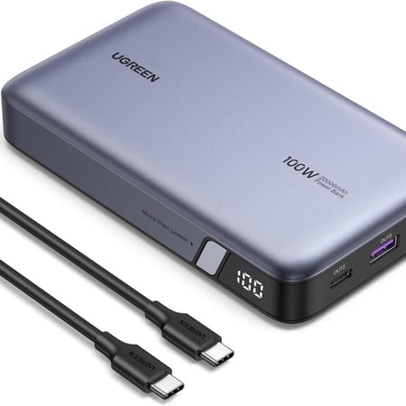 شاحن متنقل باور بانك يوجرين 20000 مللي أمبير 100 واط UGreen Fast Charging Powerbank Gray