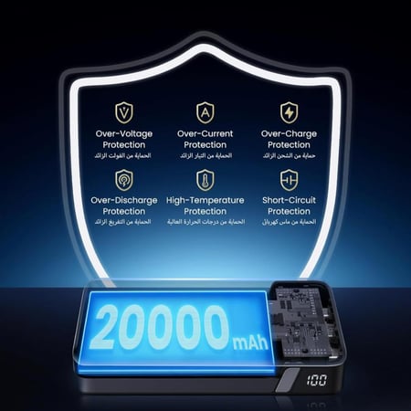 شاحن متنقل باور بانك يوجرين 20000 مللي أمبير 100 واط UGreen Fast Charging Powerbank Gray