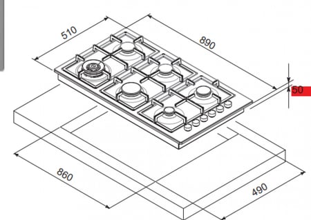 سطح 6عين غاز 90 سم كتشن نت MP2201006