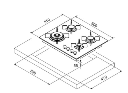 سطح غاز 60 سم زجاج 4 عيون بومبي
