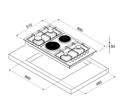 سطح غاز 90 سم 4 شعلة +2عين كهرباء  بومبي